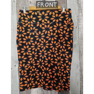 LuLaRoe Cassie Pull On Pencil Straight SKIRT Black Orange Floral Women's Medium